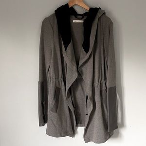 Evereve Blanc Noir Wrap Jacket with Faux Leather Details